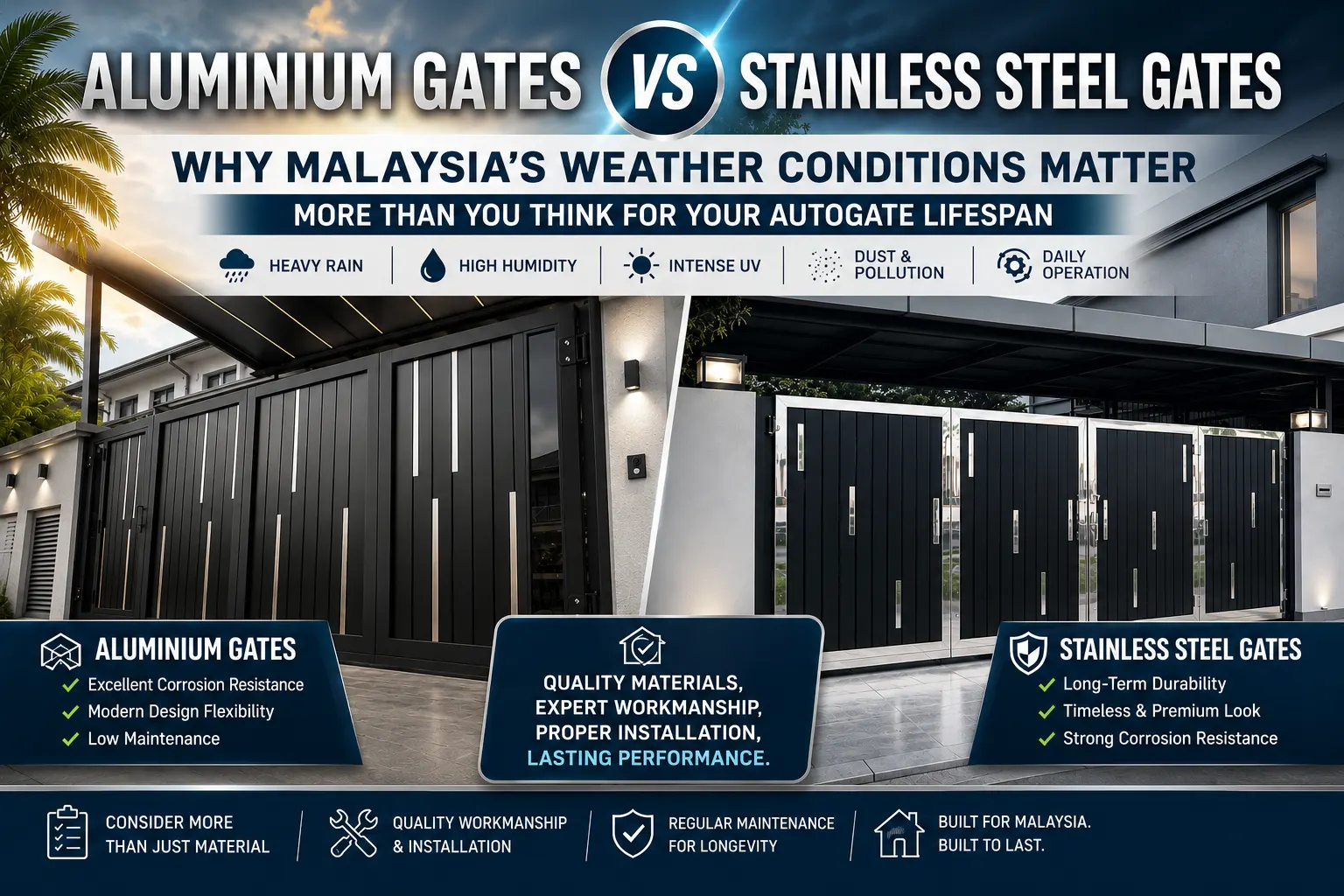 Aluminium Gates vs Stainless Steel Gates: Why Malaysia’s Weather Conditions Matter More Than You Think for Your Autogate Lifespan